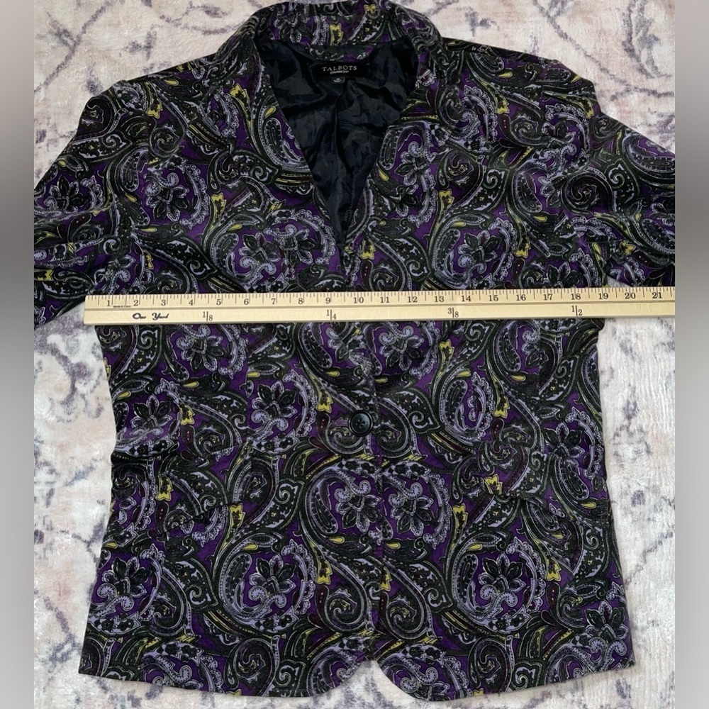 Talbots Velvet Paisley Purple Black Blazer Size 10 - Picture 3 of 6